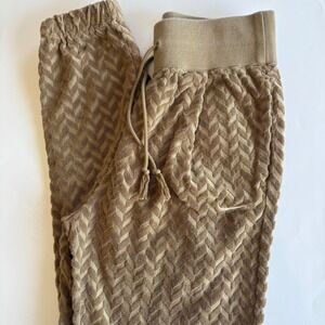 Nike Womens Small Textured Chevron Terry Joggers Tan Khaki High Rise Comfort